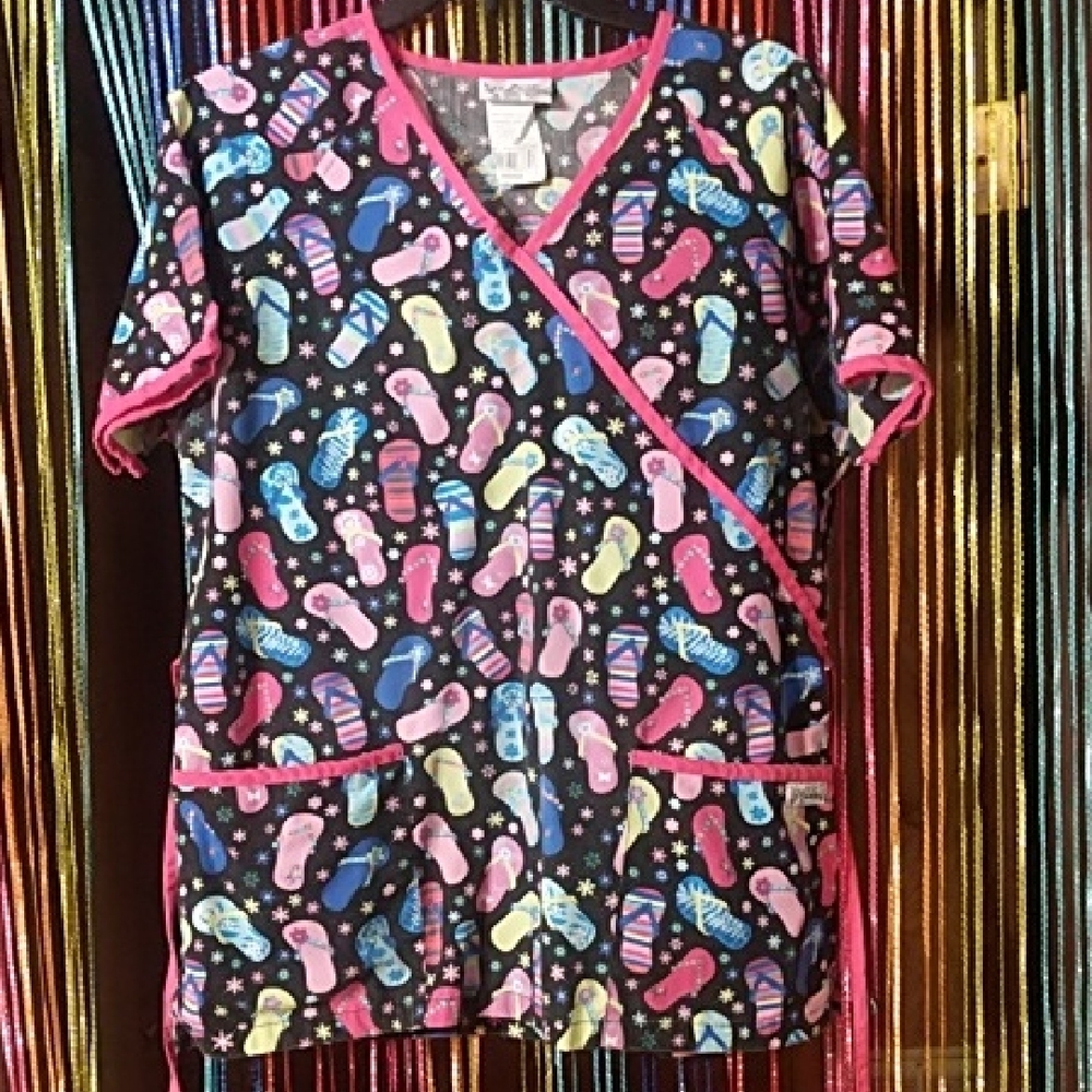Uniform Advantage Colorful Footprint Scrub Top